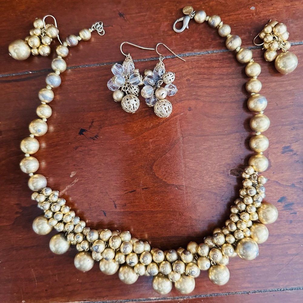 J crew Gold necklace with matching earrings. Other earrings added on.